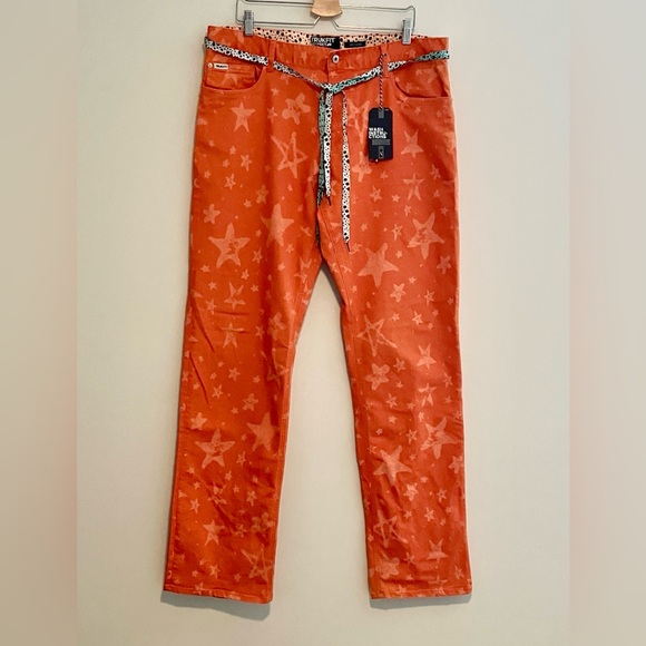 Trukfit Denim Orange Jeans Pants Mens Size 38x37 Stars *IMPERFECT* - Picture 1 of 10